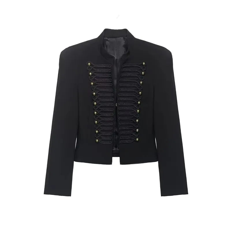 Sorevina Military Braid Cropped Jacket – Women's Embellished Button Cropped Jacket