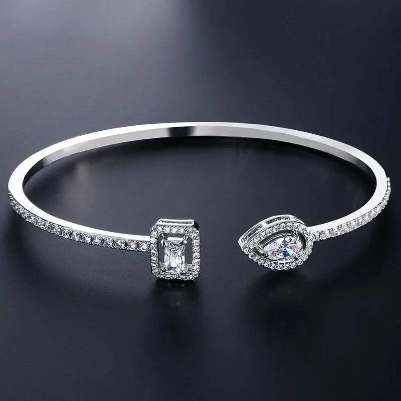 Gold-Plated Open Bangle with Crystal Accents