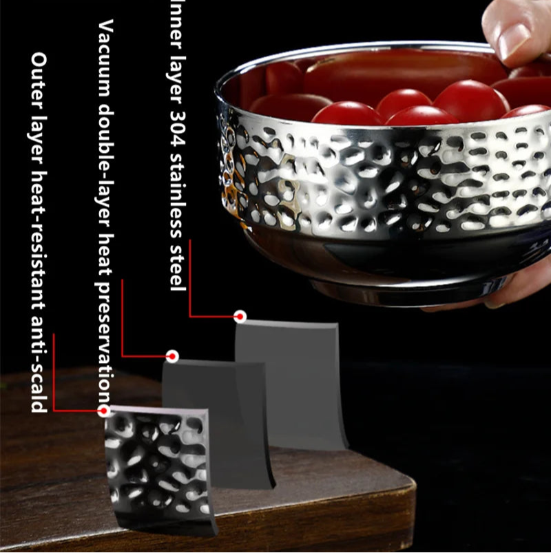 Stainless Steel Double Wall Rice Bowl – Heat Resistant Soup, Ramen & Salad Bowl for Kitchen Dining