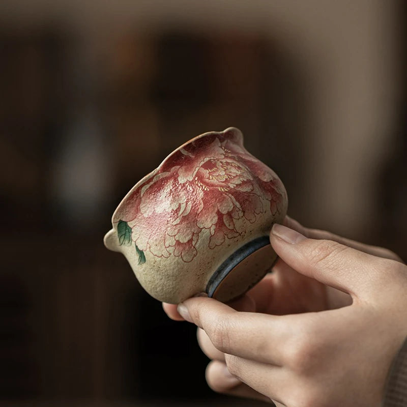 Meihua Handmade Ceramic Tea Cup – Vintage Floral Teacup for Green Tea & Herbal Tea