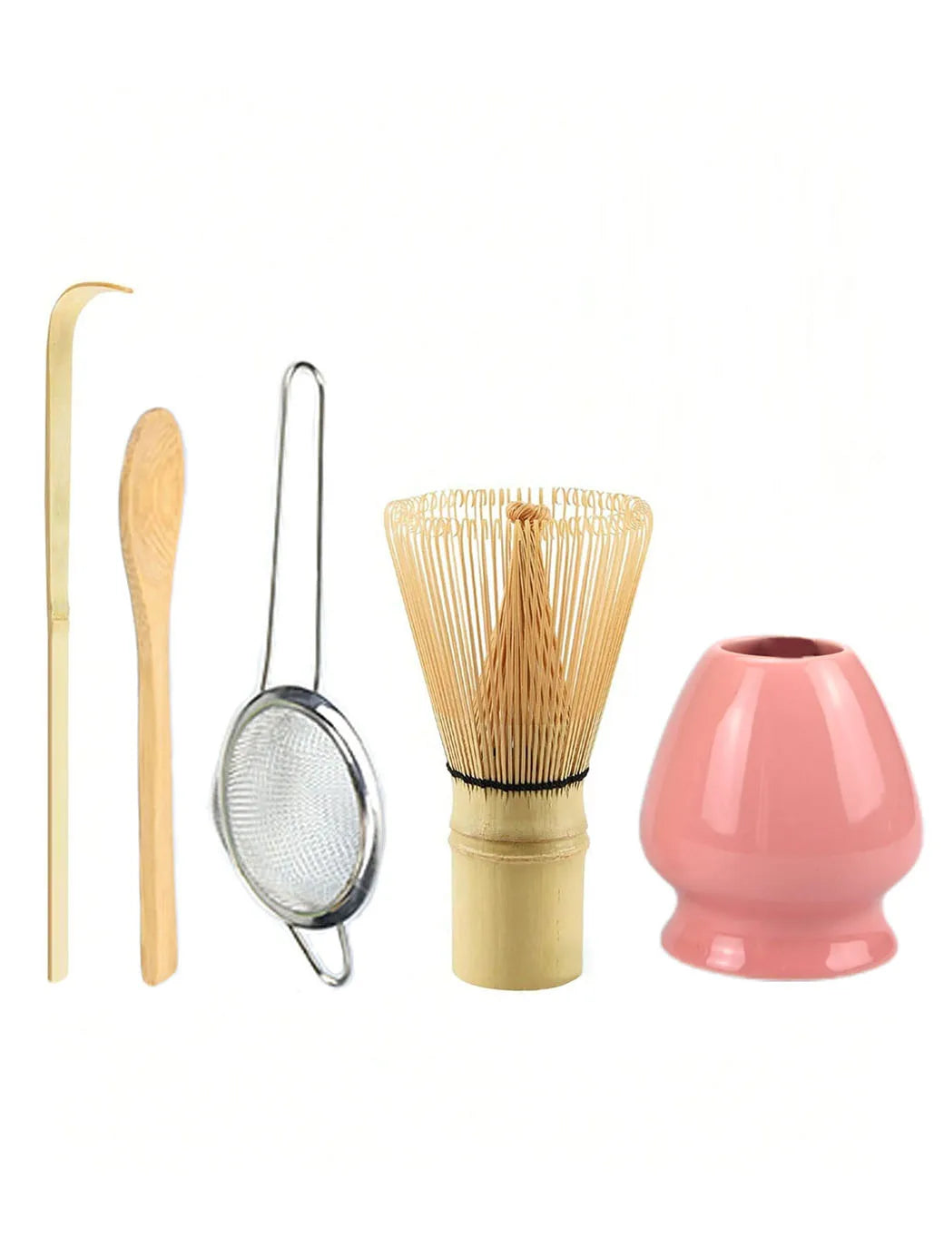 Bamboo Matcha Whisk & Tea Tool Set – 4 & 5-Piece Japanese Matcha Kit with Scoop, Strainer & Whisk Holder