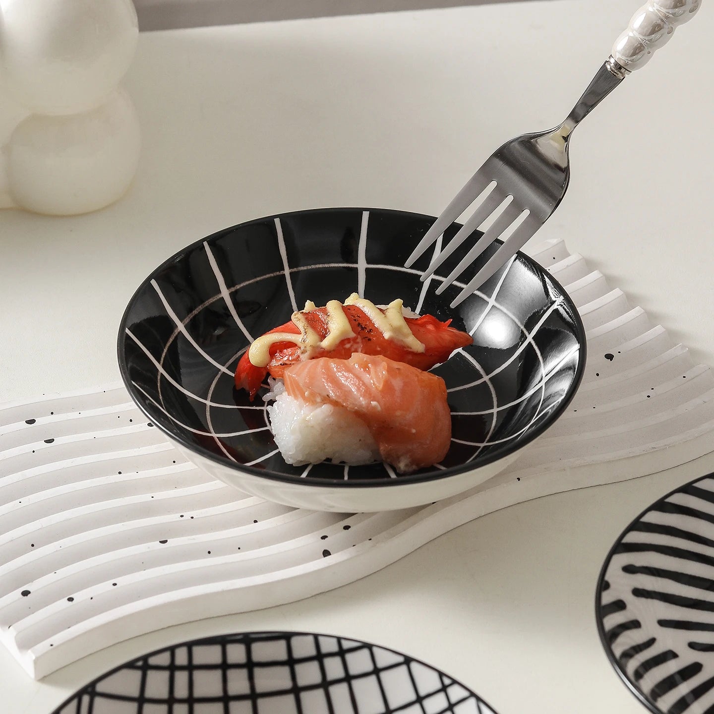 Monograph Ceramic Dipping Dish Set – Set of 6 Appetiser, Sushi & Sauce Plates