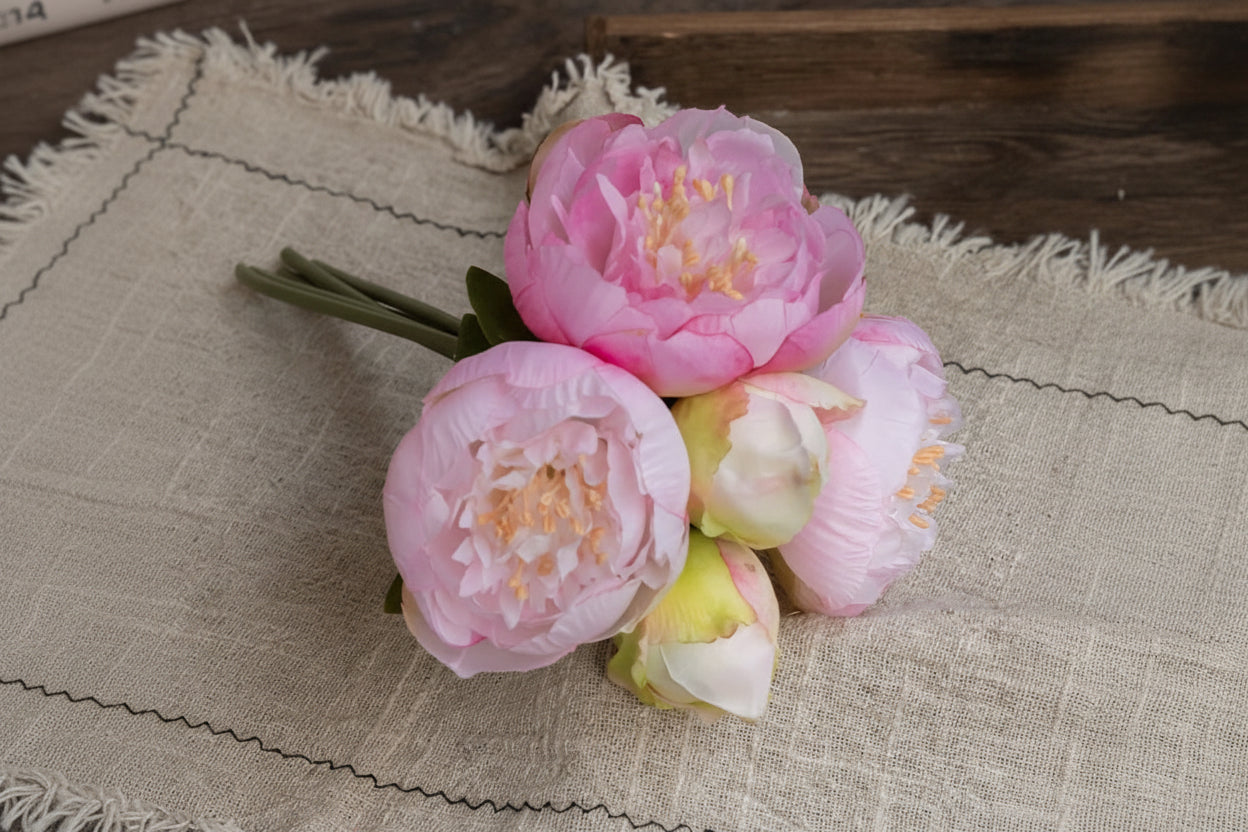 Peony Bloom Bundle – Silk Faux Peony Flower Bouquet for Vase Arrangements, Wedding Flowers and Home Décor
