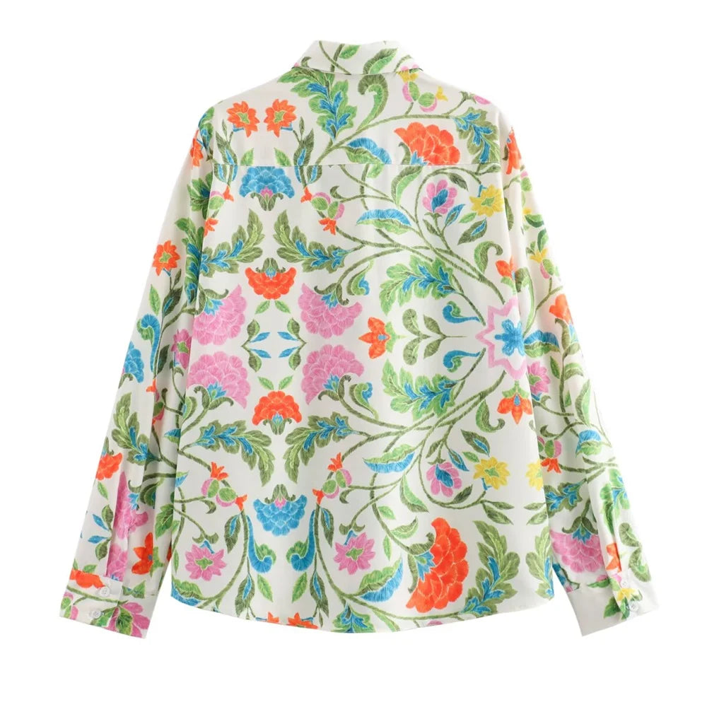Auretta Floral Co-Ord Set – Long Sleeve Shirt and Wide Leg Trousers Two-Piece in Multi-Colour Print