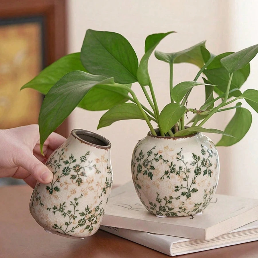 Floral Ceramic Vase – Decorative Flower Vases for Living Room, Dining Table & Home Décor Modern Minimalist Vase Set