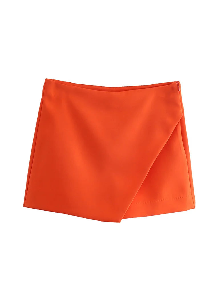 Arlana Asymmetric High Waist Skort – Women’s Tailored Mini Shorts Skirt