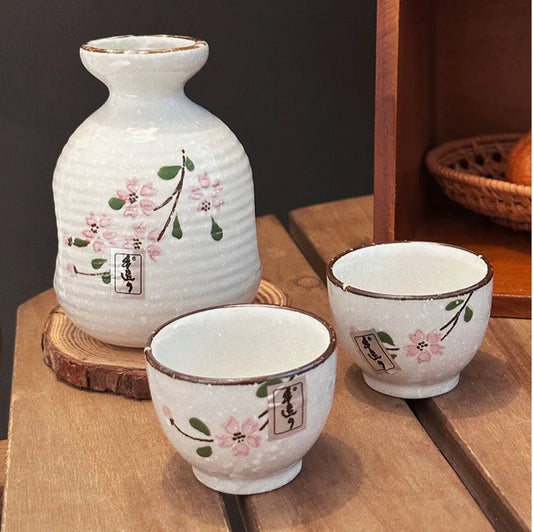 Sakura Bloom Japanese Sake Set – Hand-Painted Ceramic Sake Bottle & Cup Gift Set with Cherry Blossom Design