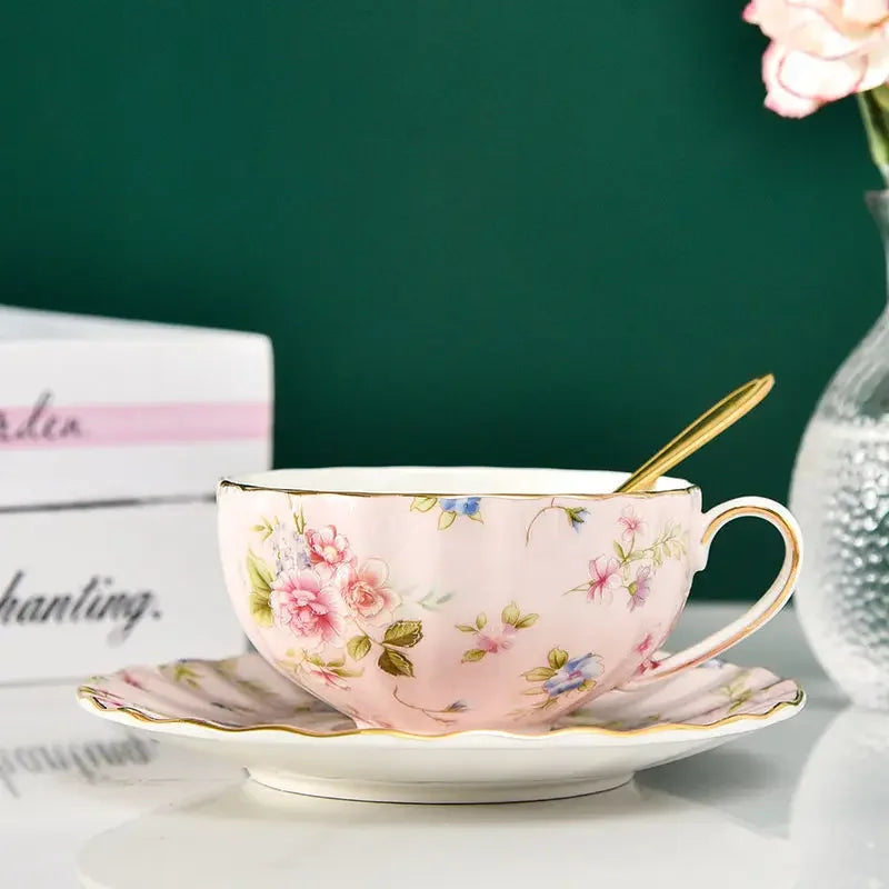 Rosavelle Floral Tea Cup and Saucer Set – Ceramic Coffee Cup