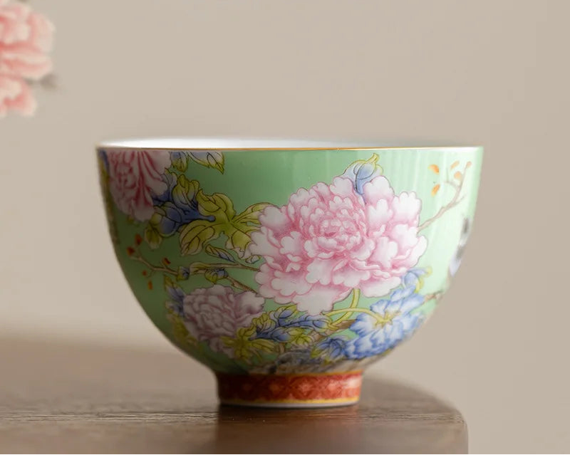 Kiyorae Floral Ceramic Tea Cup – Hand Painted Peony Matcha Bowl Small Tea Cup for Matcha, Herbal Tea & Espresso