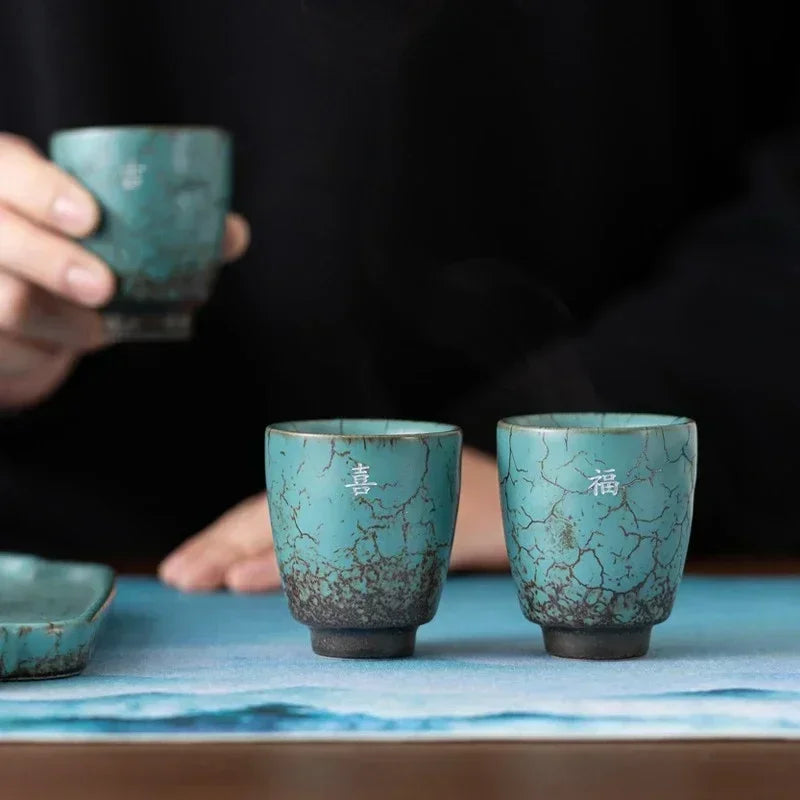 Seiryu Glazed Ceramic Tea Cup Gift Set – Espresso Cups with Gift Box for Coffee, Tea Serving and Modern Tableware