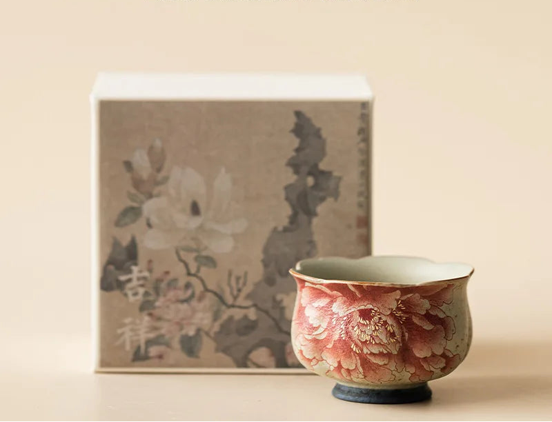 Meihua Handmade Ceramic Tea Cup – Vintage Floral Teacup for Green Tea & Herbal Tea