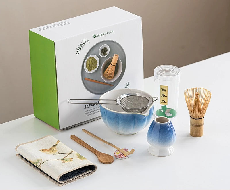 Sakura Bloom Japanese Matcha Tea Set – 8-Piece Matcha Bowl and Whisk Set with Scoop, Strainer & Holder for Traditional Matcha Making