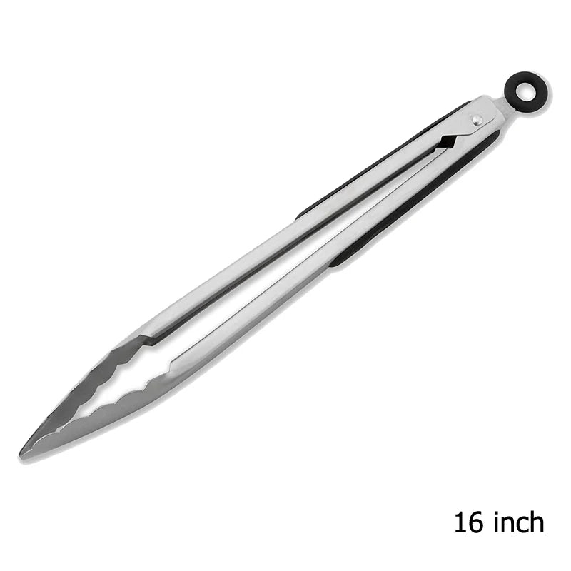 Stainless Steel Kitchen Tongs With Black Silicone Grip – 1 Piece Heat Resistant Serving & Cooking Tongs 9, 12, 16 Inch Options