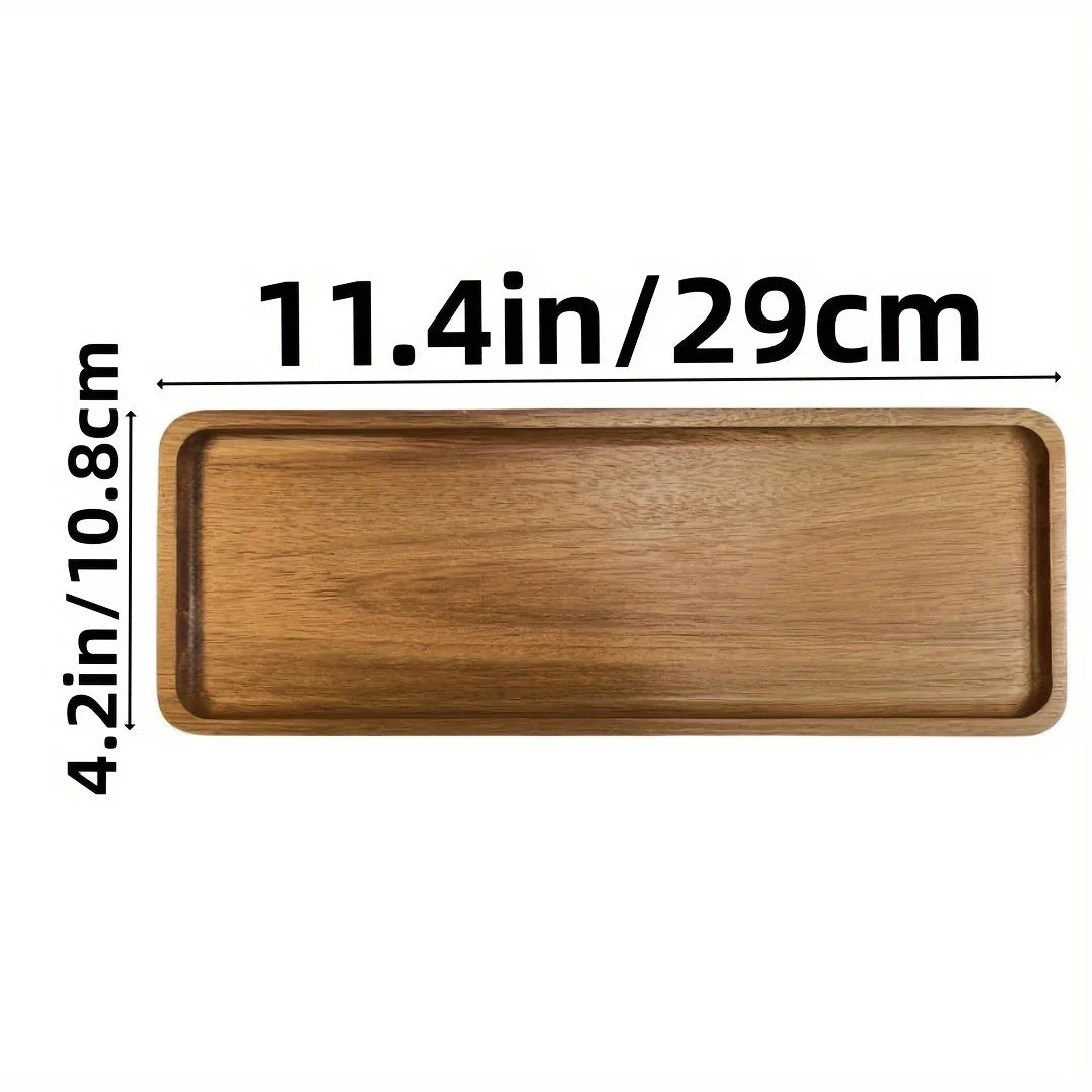 Acacia Wooden Serving Tray – Natural Solid Wood Snack & Food Platter for Coffee, Tea & Appetisers