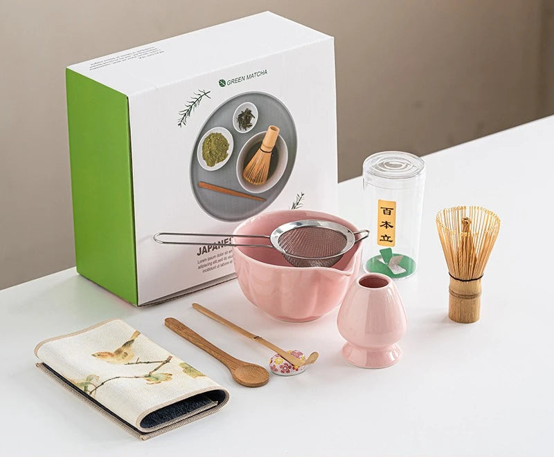 Sakura Bloom Japanese Matcha Tea Set – 8-Piece Matcha Bowl and Whisk Set with Scoop, Strainer & Holder for Traditional Matcha Making