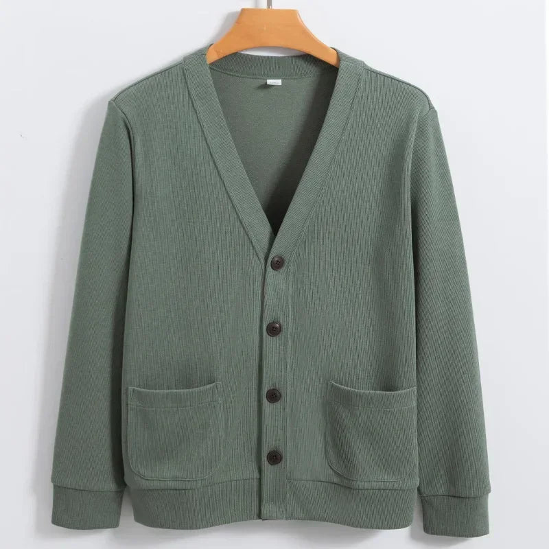 Men’s Button-Up Knit Cardigan – Long Sleeve Lightweight Casual Layer with Pockets