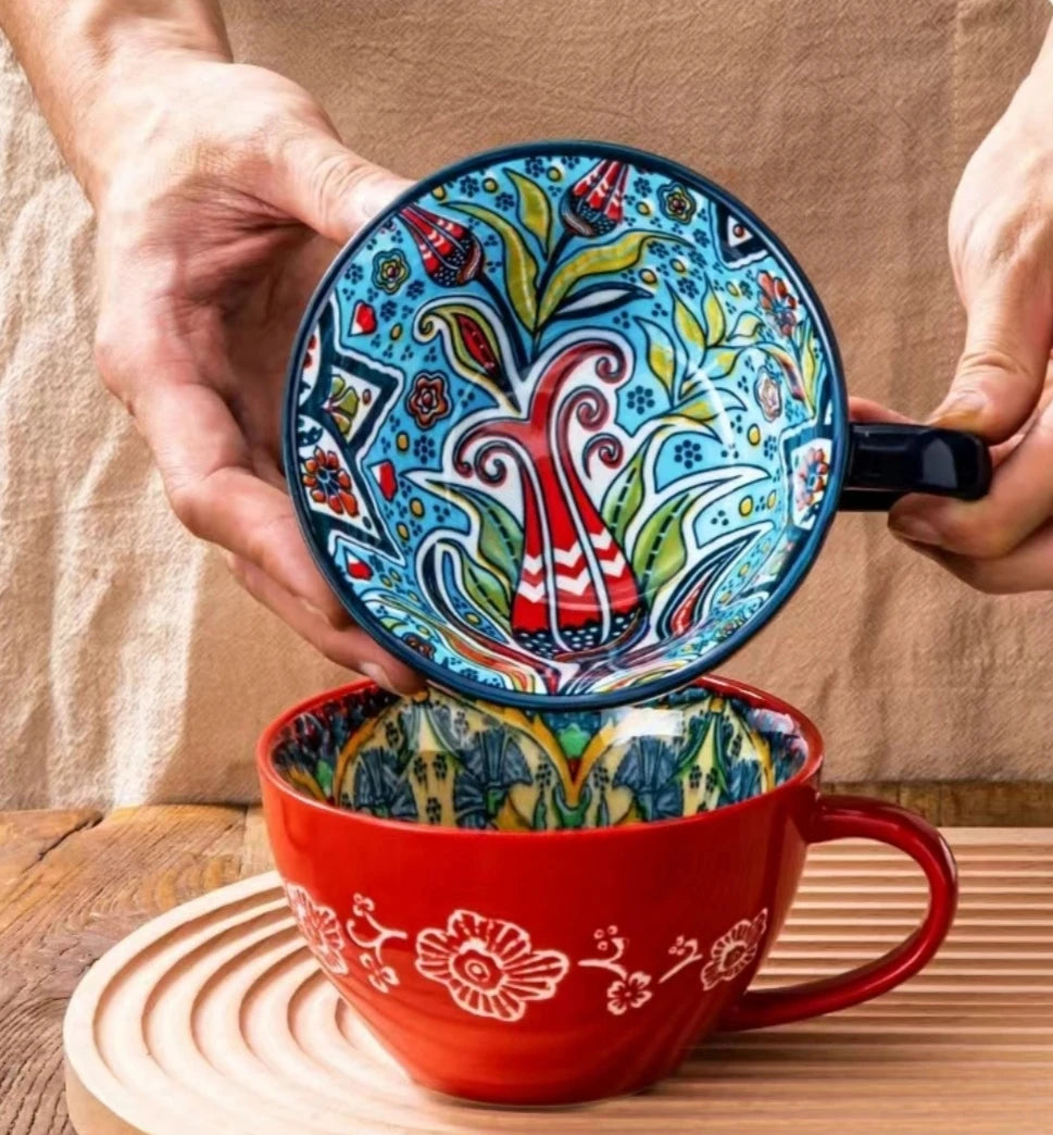 Zenvira Ceramic Coffee Mug Set – Patterned Tea Cups