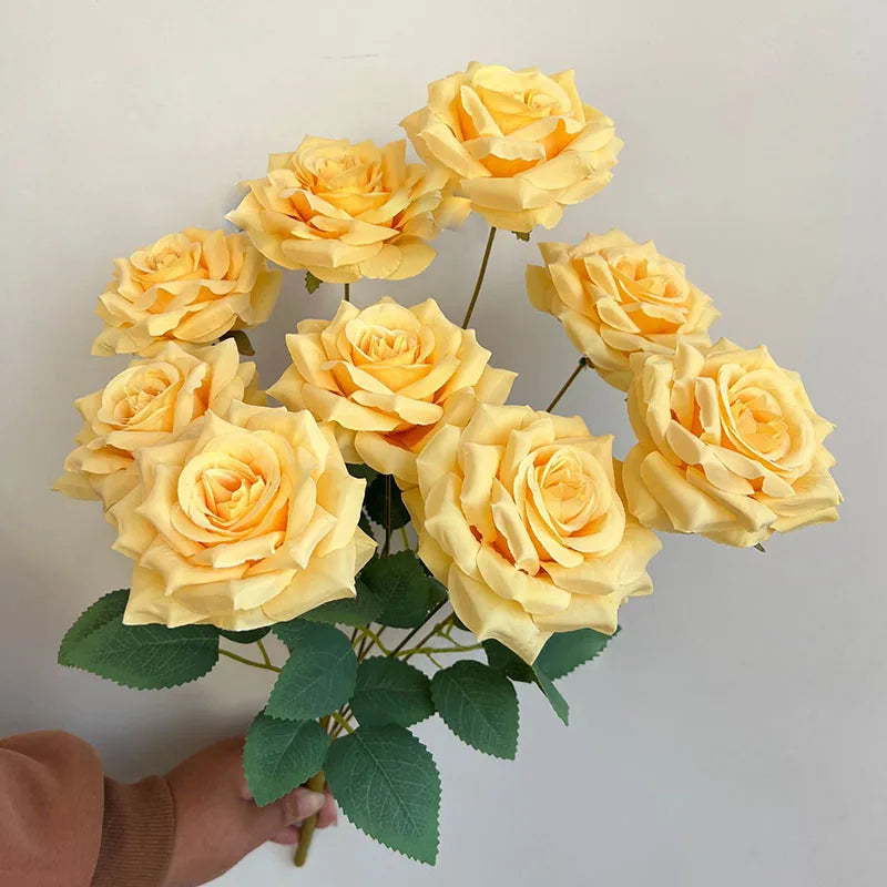 Rosara Silk Rose Bouquet – 9 Head Faux Rose Arrangement Decorative Flower Bunch