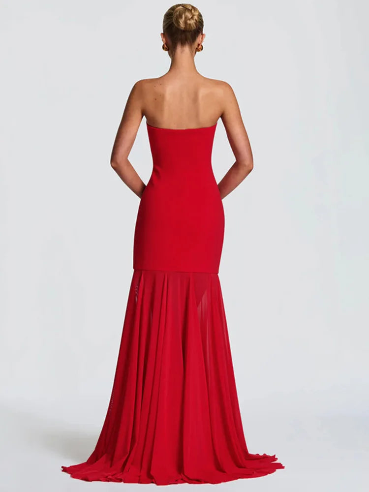 Laretta Strapless Maxi Dress with Scarf Detail – Elegant Evening Gown for Partywear, Formal Events & Wedding Guests