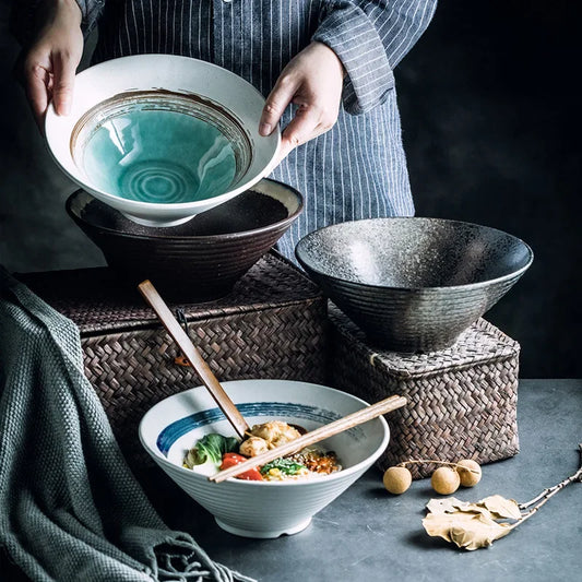 Kazumi Ceramic Ramen Bowls – Japanese Style Noodle Bowls, Large Soup Bowls, Dinnerware Collection