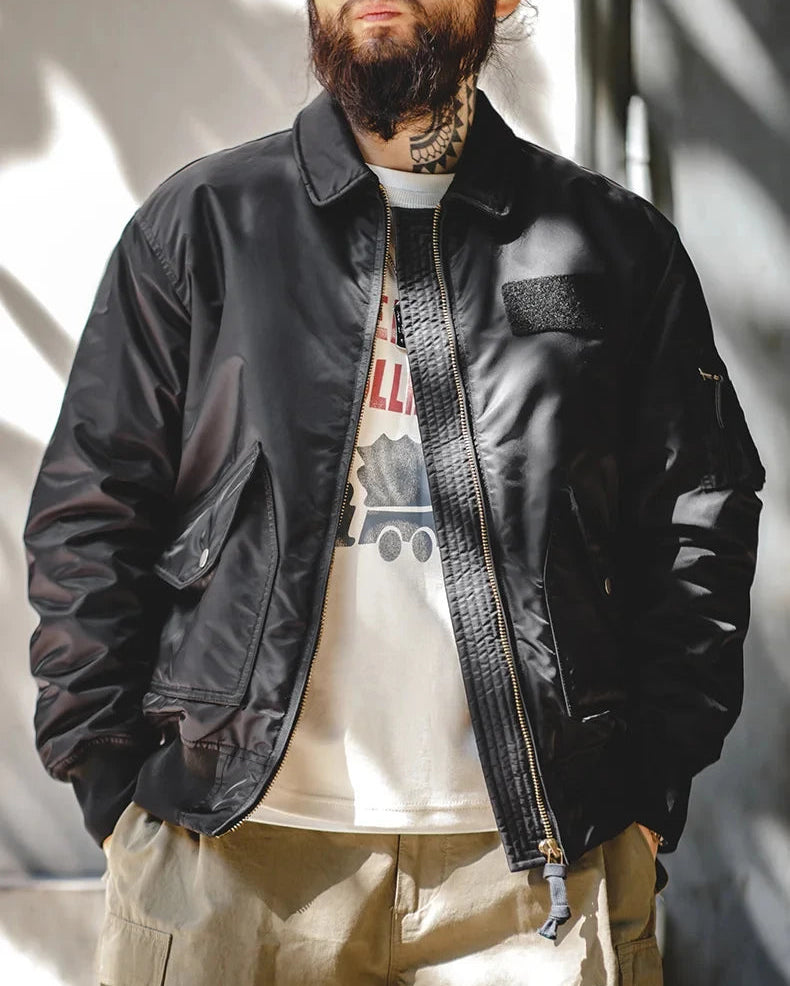 Brackenridge Men’s CWU-45P Bomber Jacket – Military Flight Jacket with Padded Lining, Utility Sleeve Pocket and Zip Front