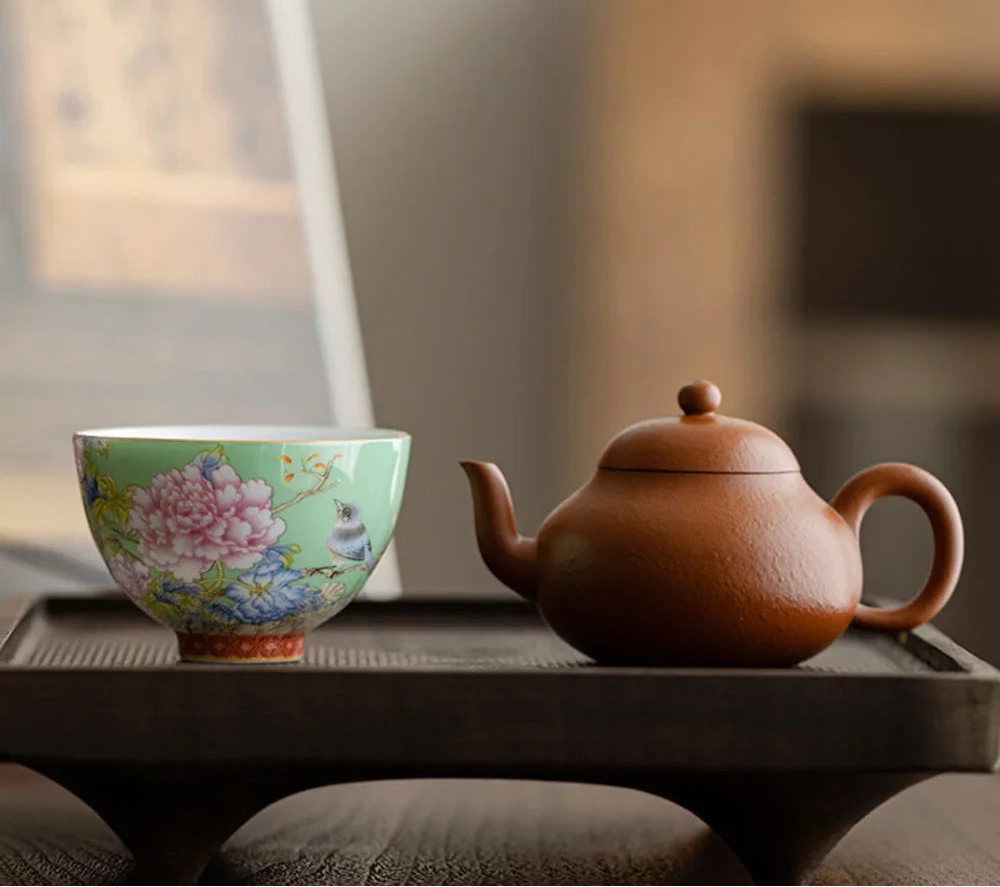 Kiyorae Floral Ceramic Tea Cup – Hand Painted Peony Matcha Bowl Small Tea Cup for Matcha, Herbal Tea & Espresso
