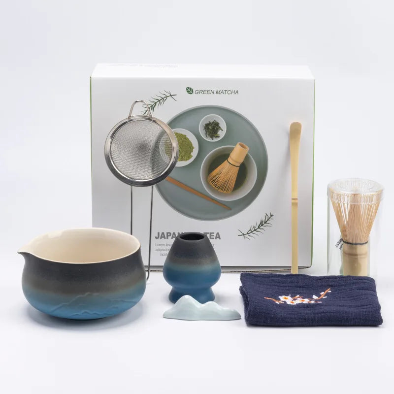 Horizon Mist Matcha Set – Ceramic Matcha Bowl & 100-Prong Bamboo Whisk Kit for Matcha Preparation, Matcha Tea Set Gift Box
