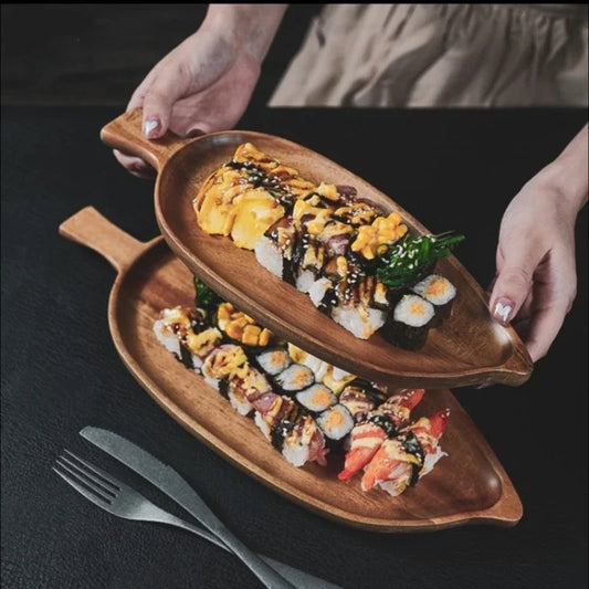 Wooden Serving Platter with Handle – Oval Wooden Tray for Appetisers, Tapas & Sharing Dishes