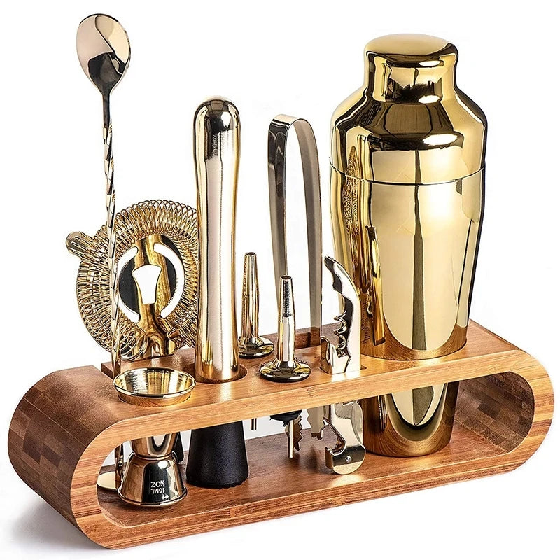 Cocktail Shaker 10-Piece Set with Bamboo Stand – Stainless Steel Mixology Bar Kit for Home Entertaining & Bartending