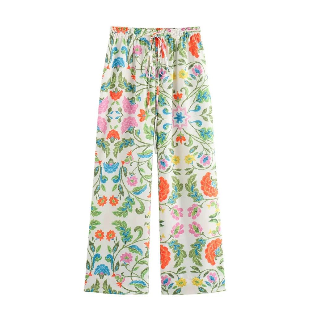 Auretta Floral Co-Ord Set – Long Sleeve Shirt and Wide Leg Trousers Two-Piece in Multi-Colour Print