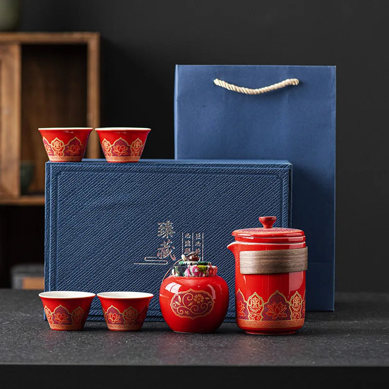 Traditional Ceramic Gongfu Tea Set with Portable Storage Box – 6 Piece Traditional Tea Ceremony Gift Set