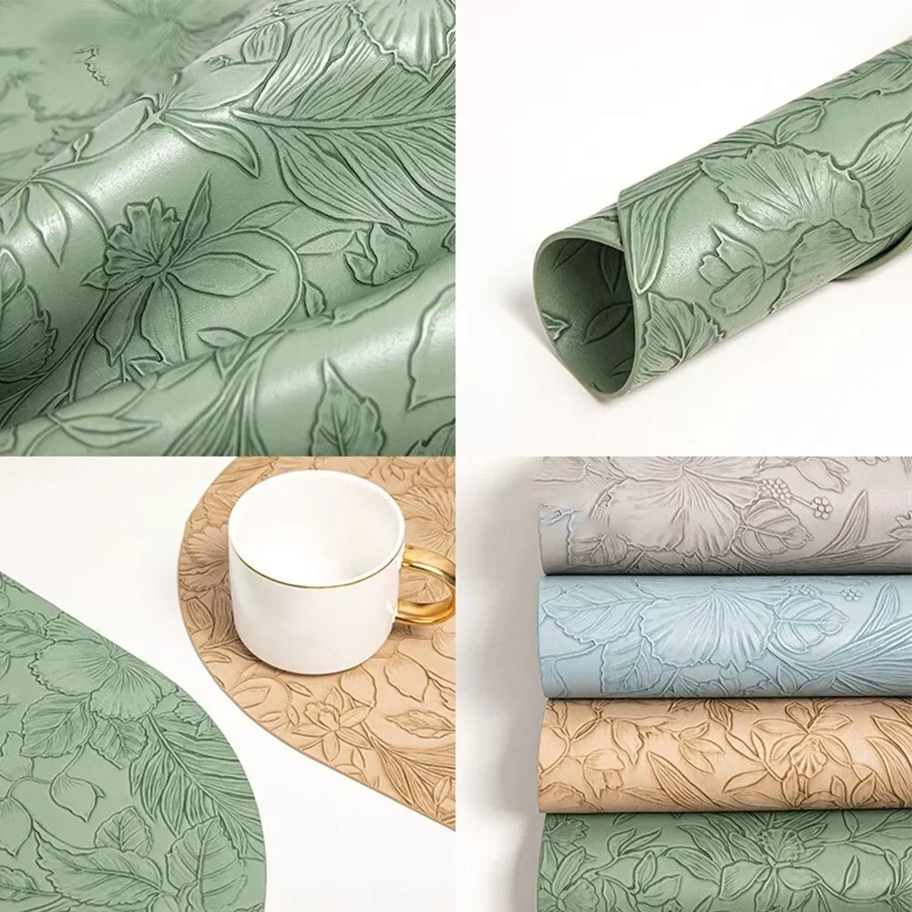 Botanical Dining Placemats – Wipe Clean Table Mats, Waterproof Non Slip Faux Leather Placemats, Double Sided Kitchen & Dining Table Mats
