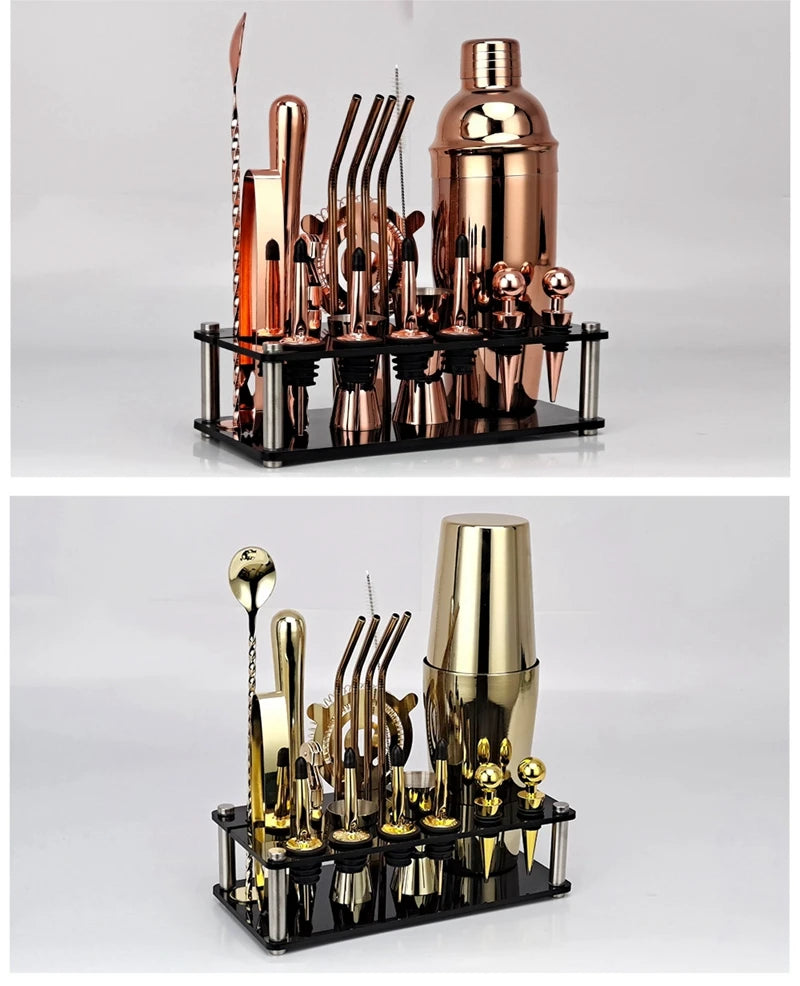 Cocktail Shaker 20-Piece Mixology Set with Display Stand – Stainless Steel Home Bar Accessories Kit