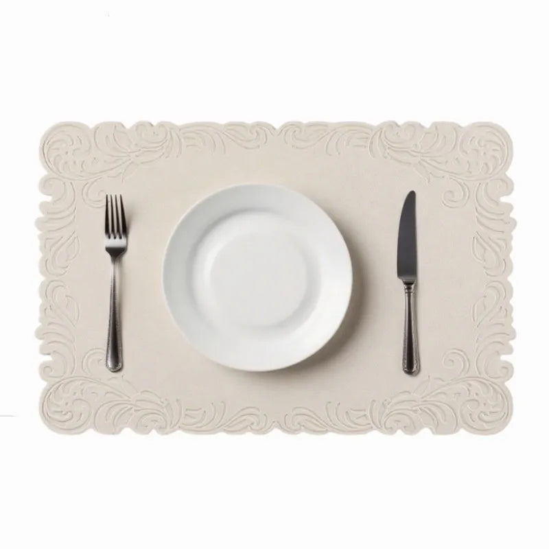 Verra Faux Leather Table Mats – Decorative Edge Non Slip Washable Dining Table Mats Set