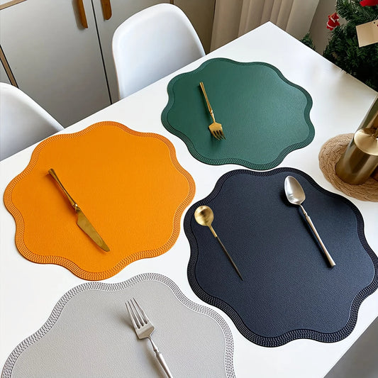 Flower Shaped Embossed Faux Leather Placemats – 38cm Round Dining Table Mats in 1pc, 4pcs or 6pcs Sets