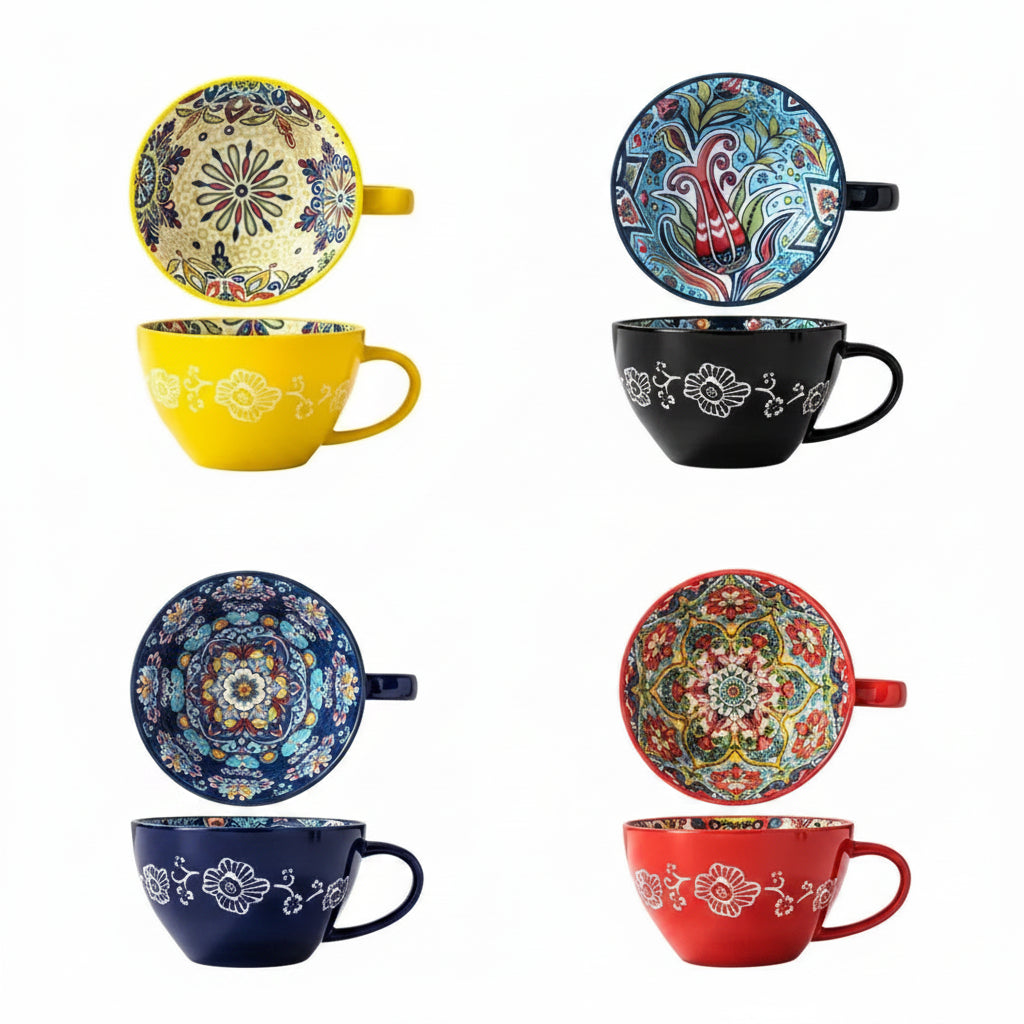 Zenvira Ceramic Coffee Mug Set – Patterned Tea Cups