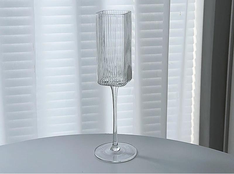 Bellano Ribbed Wine Glass Collection – Square Stem Red Wine, Cocktail & Liqueur Glass