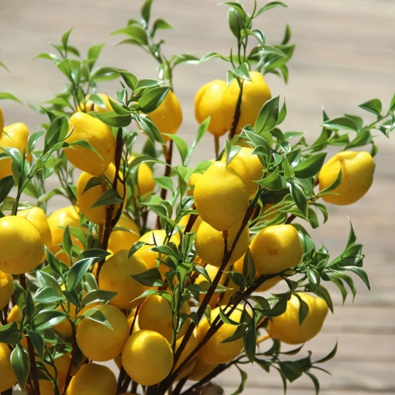 Citrus Grove Lemon Stem – Decorative Lemon Branch with Green Leaves for Vase Arrangements and Kitchen Styling