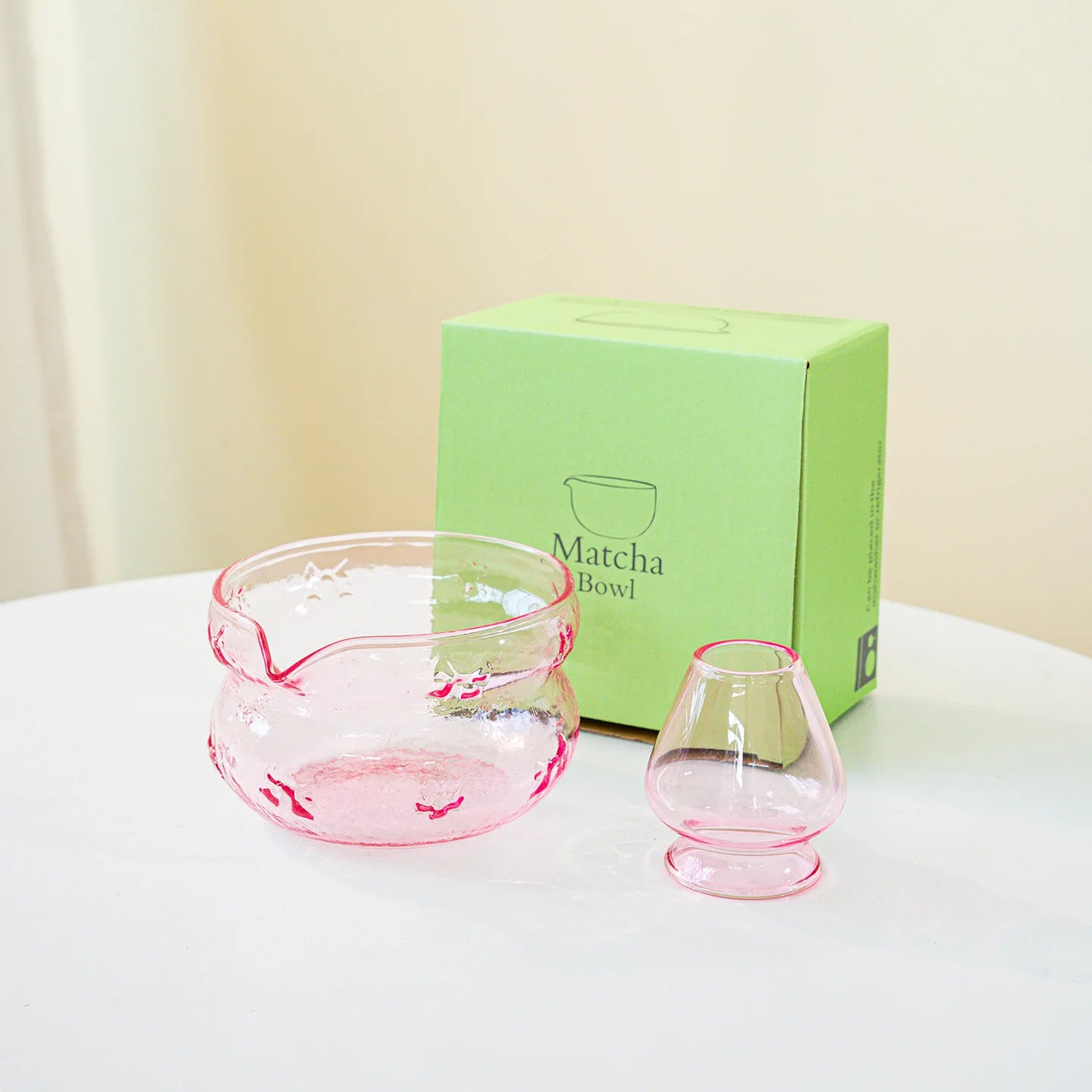 Akari Glass Matcha Tea Set – Pink & Purple Matcha Bowl Kit with Whisk, Scoop and Strainer, Complete Matcha Starter Gift Set
