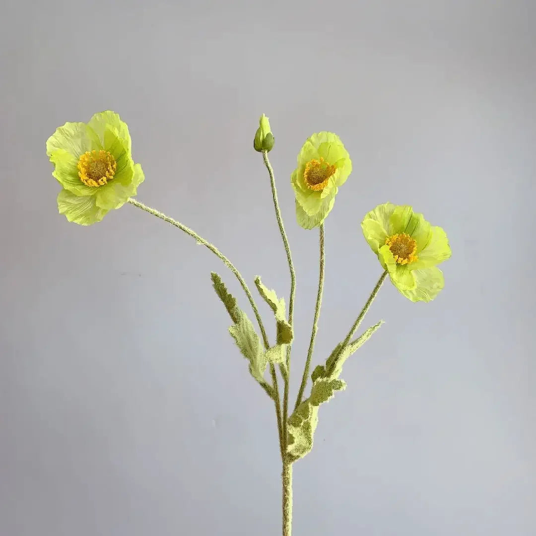 Meadow Poppy Stem Bundle – Silk Poppy Flower Stem with 3 Blooms and 1 Bud for Vase Arrangements and Home Styling