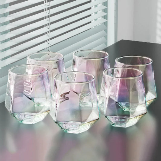 Cavero Glass Tumbler 6 Piece Set – Textured Drinking Glasses with Decorative Rim