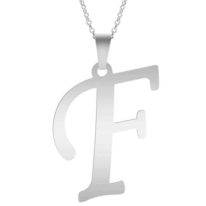 Stainless Steel Initial Necklace – Alphabet Letter Pendant Chain for Women and Men