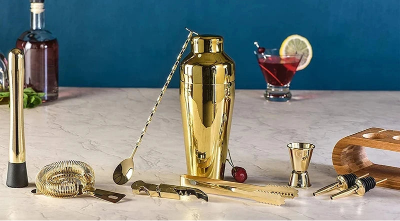 Cocktail Shaker 10-Piece Set with Bamboo Stand – Stainless Steel Mixology Bar Kit for Home Entertaining & Bartending