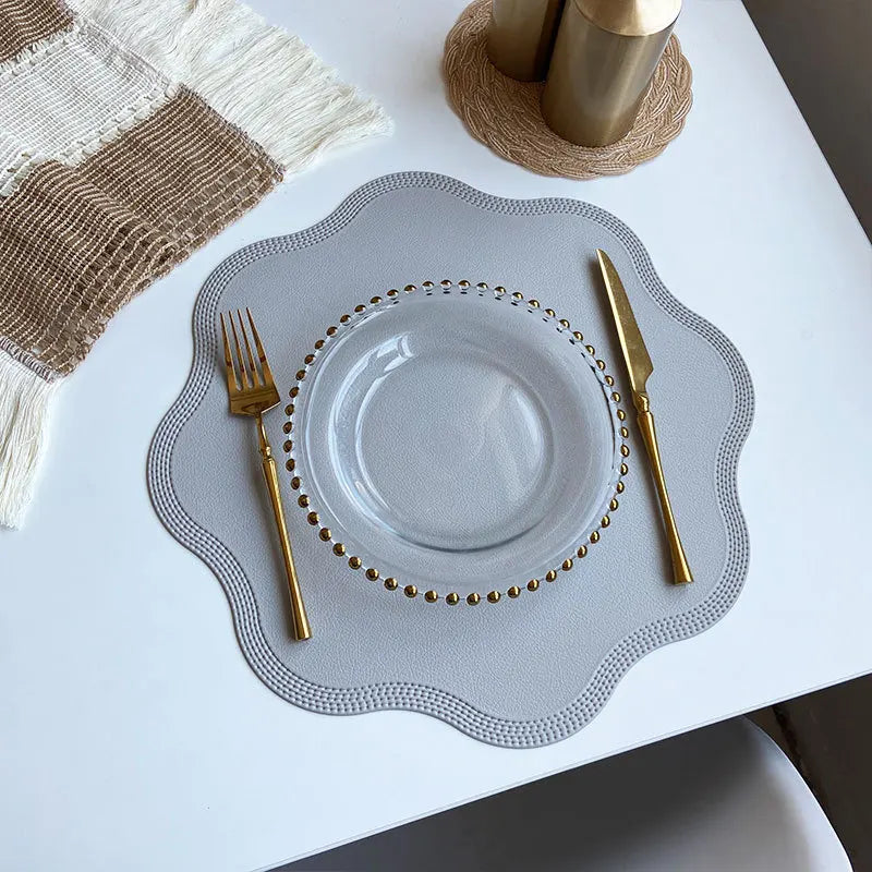 Flower Shaped Embossed Faux Leather Placemats – 38cm Round Dining Table Mats in 1pc, 4pcs or 6pcs Sets