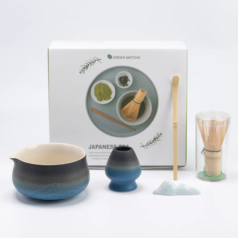 Horizon Mist Matcha Set – Ceramic Matcha Bowl & 100-Prong Bamboo Whisk Kit for Matcha Preparation, Matcha Tea Set Gift Box