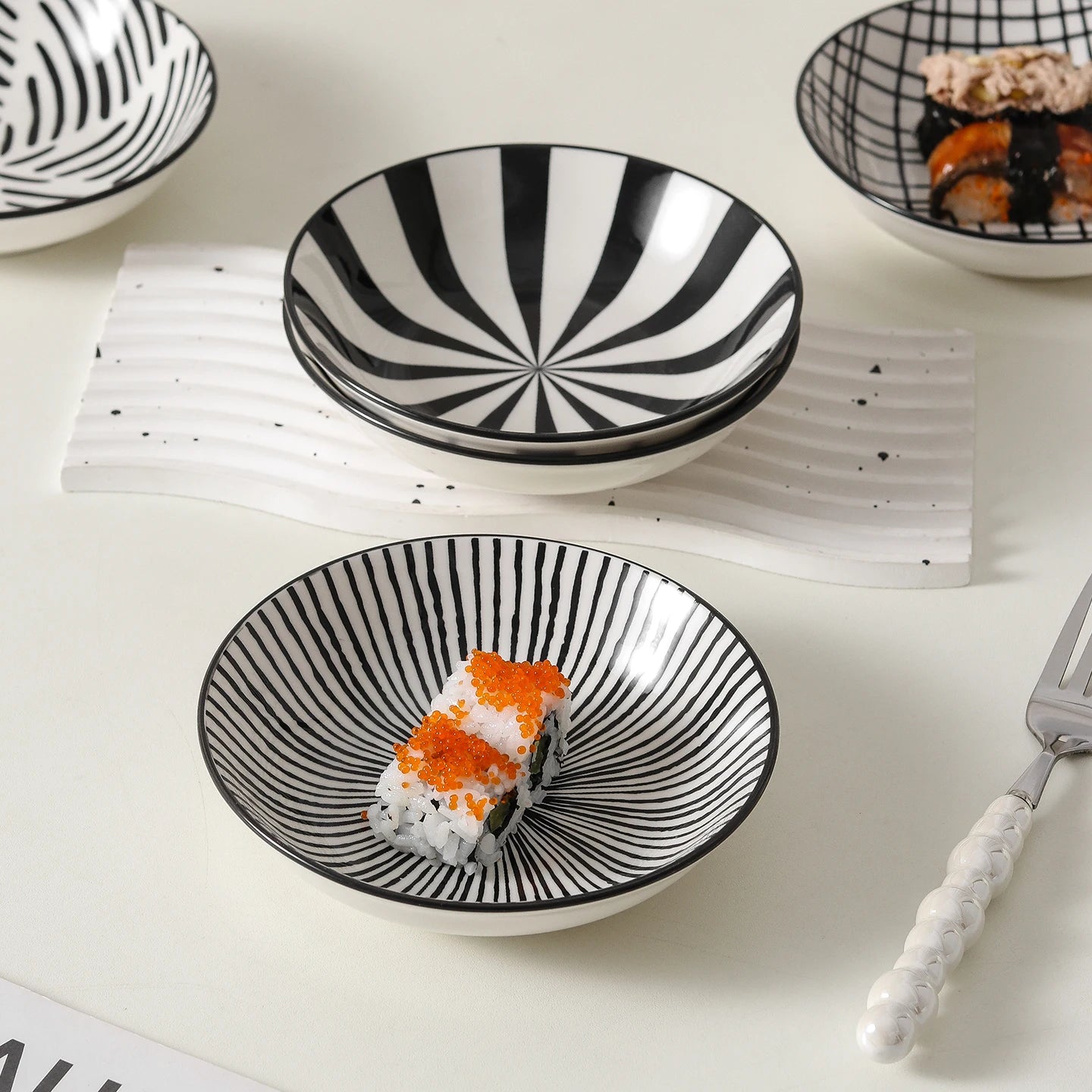 Monograph Ceramic Dipping Dish Set – Set of 6 Appetiser, Sushi & Sauce Plates