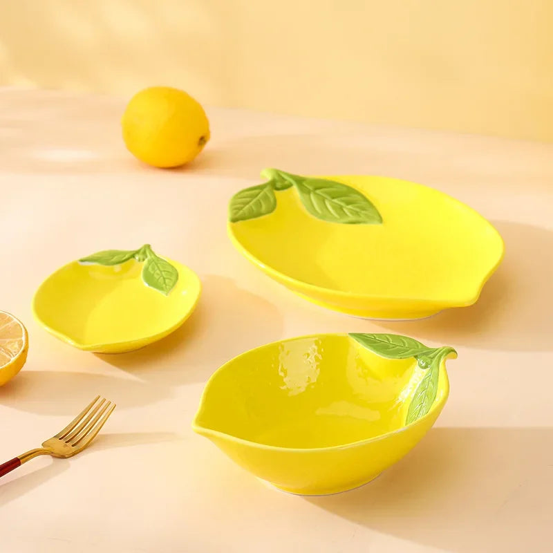 Limoné Ceramic Lemon Serving Dish – Decorative Fruit Plate, Snack Bowl and Dessert Serving Tableware