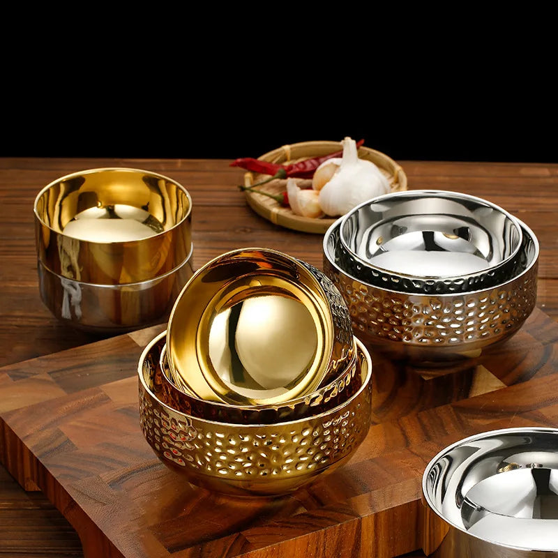 Stainless Steel Double Wall Rice Bowl – Heat Resistant Soup, Ramen & Salad Bowl for Kitchen Dining