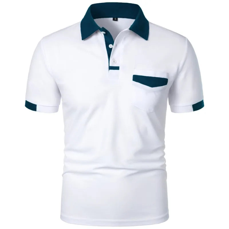 Men’s Short Sleeve Polo Shirt with Contrast Trim – Casual Summer T-Shirt with Pocket