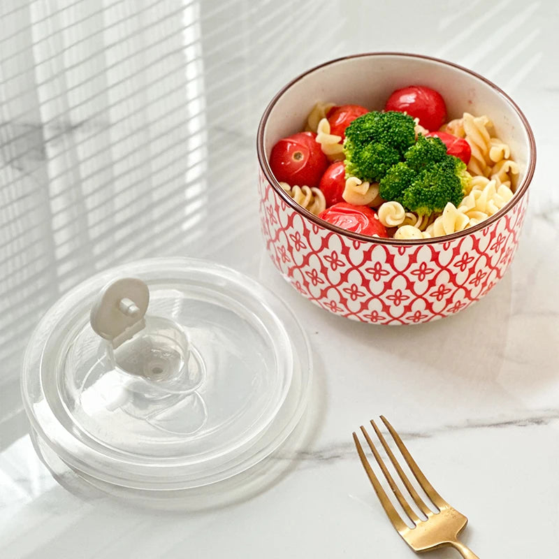 Mosaic Ceramic Storage Bowl with Lid – Floral Food Storage & Serving Bowl